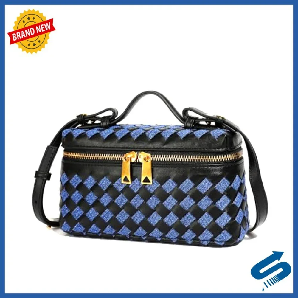 Small Square Box Crossbody Bag Vegan Leather Woven Y2K Retro Trendy - Picture 6 of 7